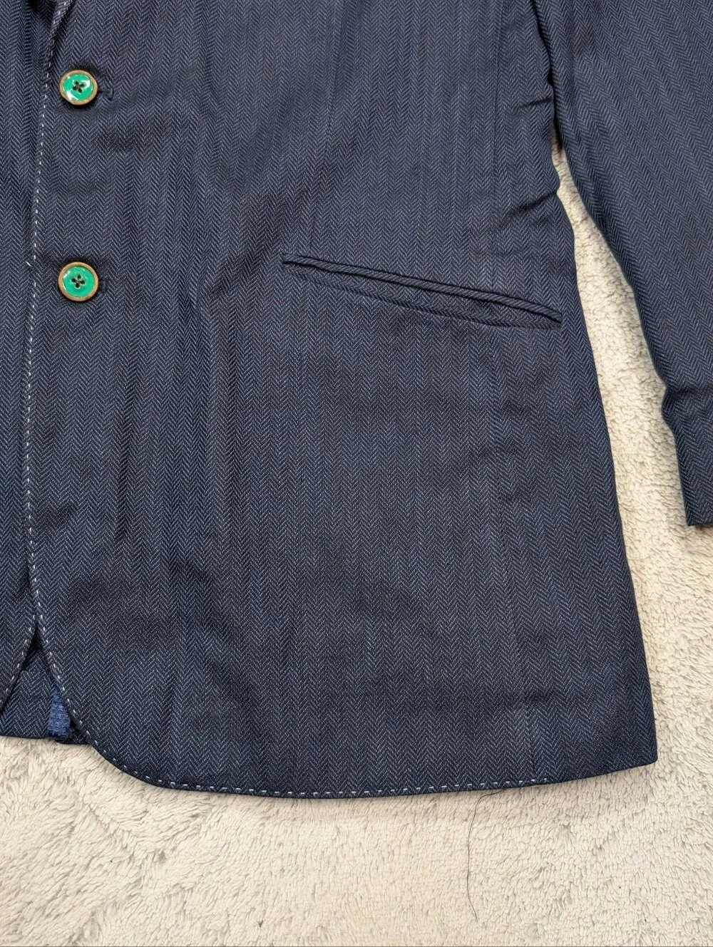 Robert Graham Jacket Mens 42R Blue Herringbone Linen Blend Unstructured Blazer